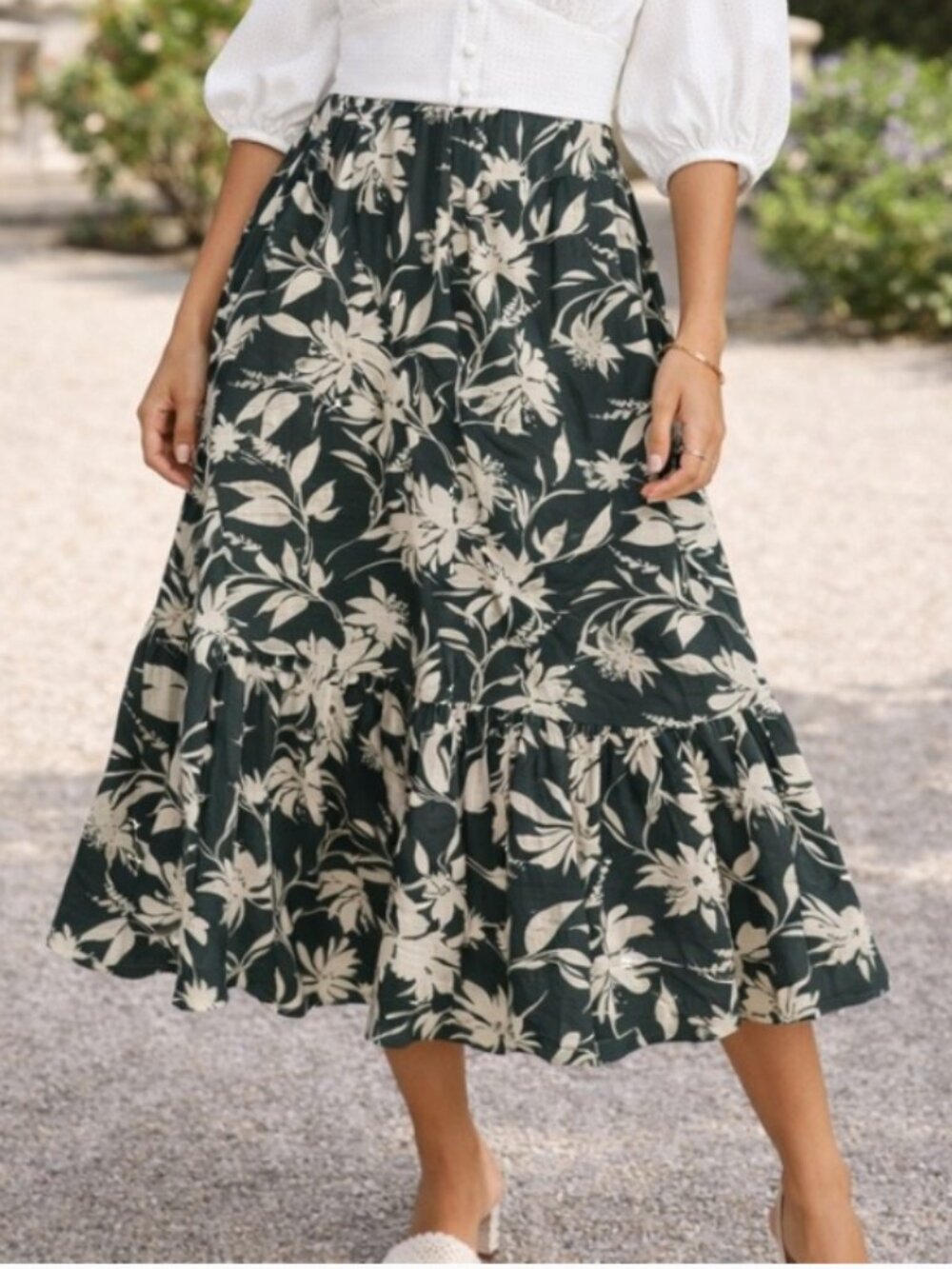 Abercrombie & Fitch Maxi Skirt Green Floral Linen Blend Resort Tiered Women's XS
